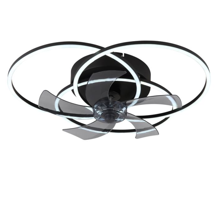 Zwarte design plafondventilator aluminium, Kamiel, 40W, warm tot koud wit verstelbare LED, met afstandsbediening