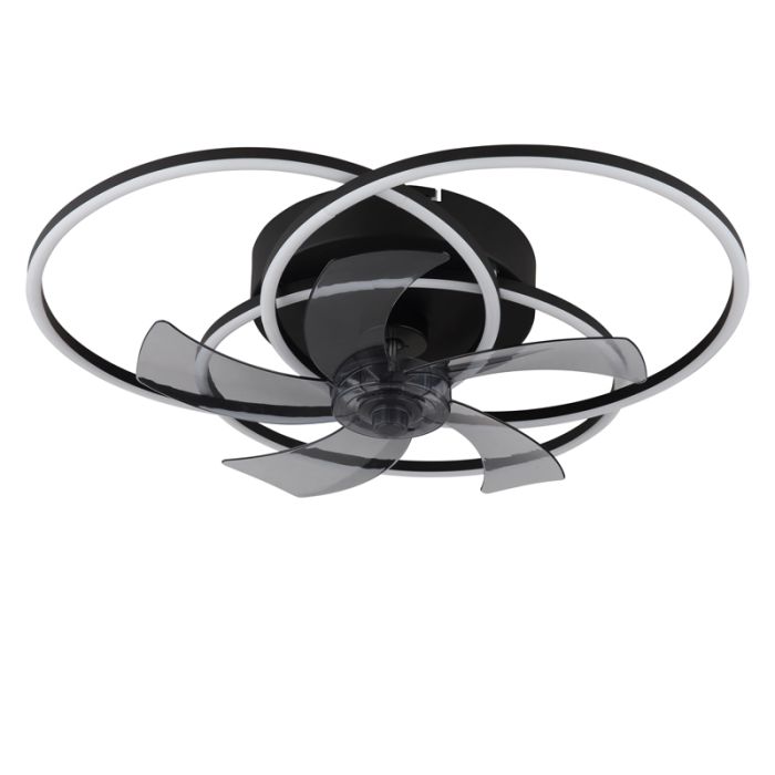 Zwarte design plafondventilator aluminium, Kamiel, 40W, warm tot koud wit verstelbare LED, met afstandsbediening