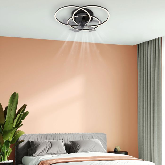 Zwarte design plafondventilator aluminium, Kamiel, 40W, warm tot koud wit verstelbare LED, met afstandsbediening