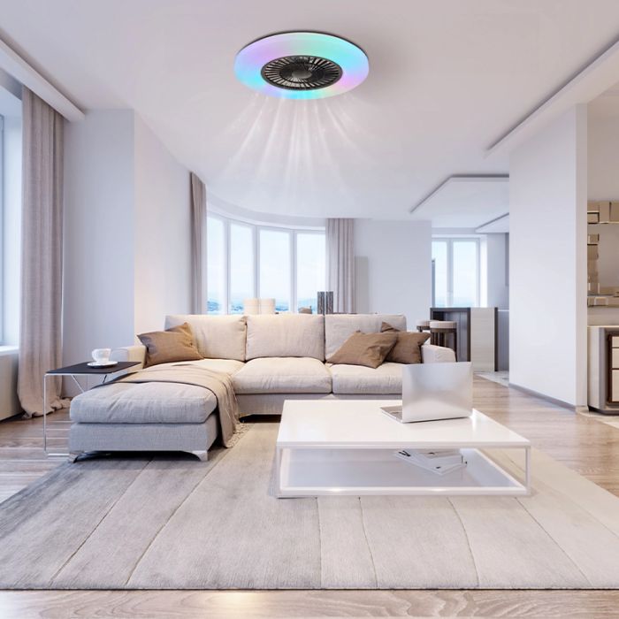 Witte moderne plafondventilator kunststof, Kjelt, 40W, RGBW LED, met afstandsbediening