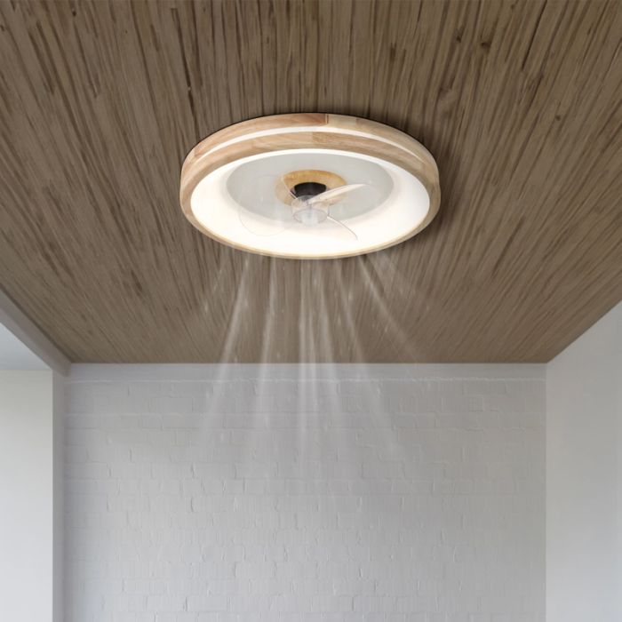 Moderne plafondventilator hout, Klaaske, 30W, warm tot koud wit verstelbare LED, met afstandsbediening