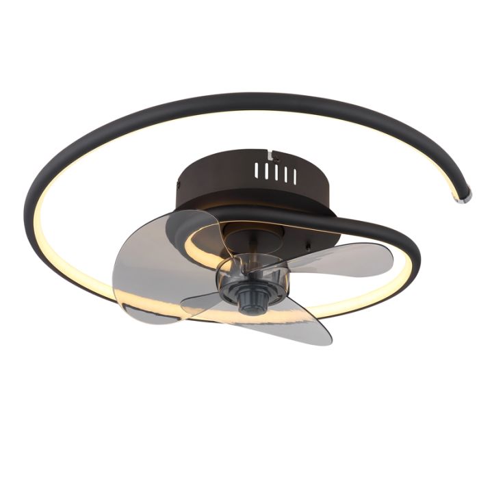 Zwarte design plafondventilator metaal, Lein, 30W, warm tot koud wit verstelbare LED, met afstandsbediening