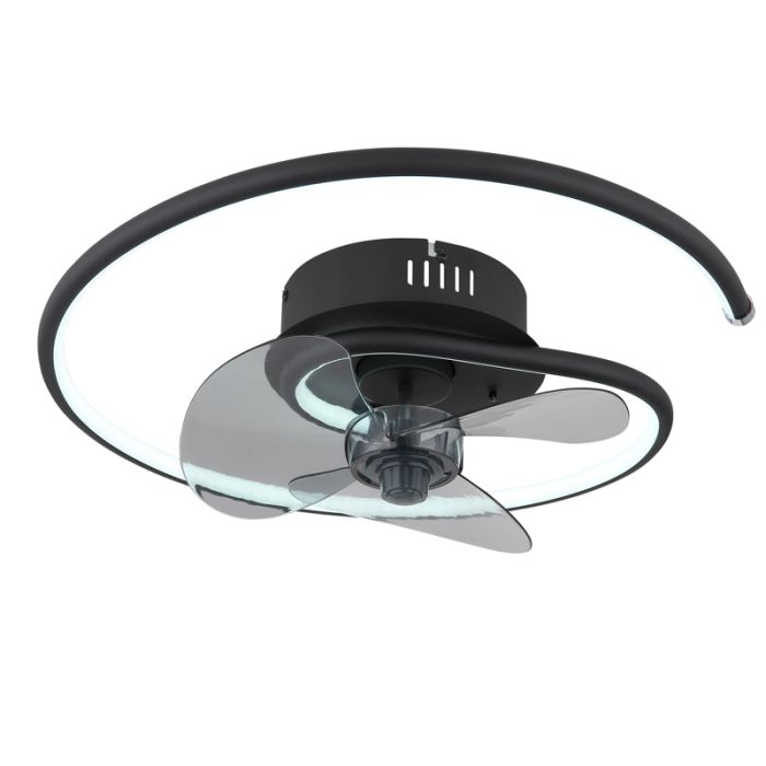 Zwarte design plafondventilator metaal, Lein, 30W, warm tot koud wit verstelbare LED, met afstandsbediening