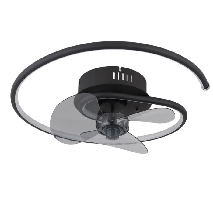 Zwarte design plafondventilator metaal, Lein, 30W, warm tot koud wit verstelbare LED, met afstandsbediening