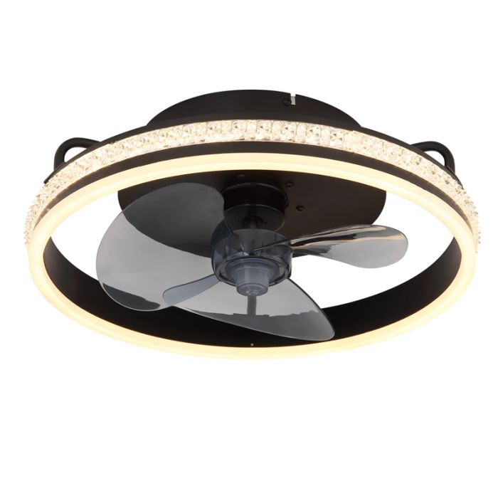 Zwarte design plafondventilator metaal, Lejla, 29W, warm tot koud wit verstelbare LED, met afstandsbediening