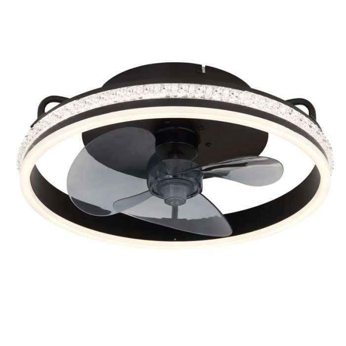 Zwarte design plafondventilator metaal, Lejla, 29W, warm tot koud wit verstelbare LED, met afstandsbediening