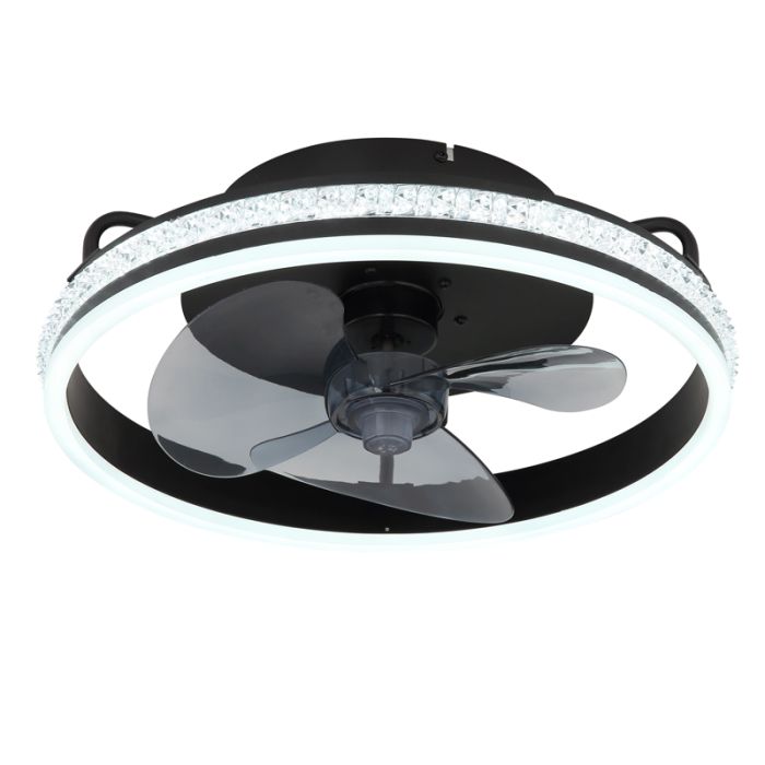 Zwarte design plafondventilator metaal, Lejla, 29W, warm tot koud wit verstelbare LED, met afstandsbediening