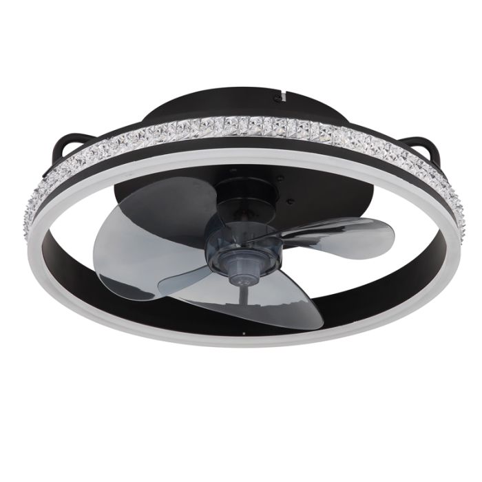 Zwarte design plafondventilator metaal, Lejla, 29W, warm tot koud wit verstelbare LED, met afstandsbediening