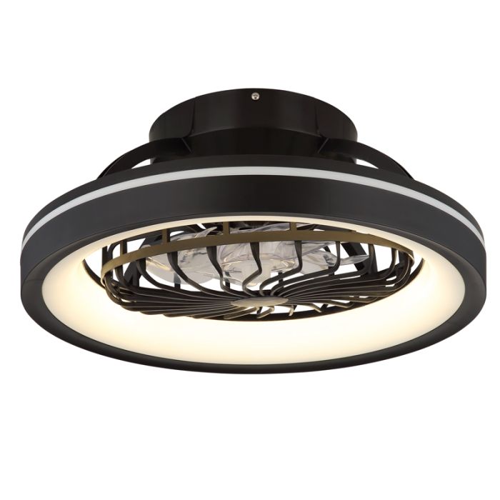 Zwarte moderne plafondventilator kunststof, Lenard, 40W, warm tot koud wit verstelbare LED, met afstandsbediening