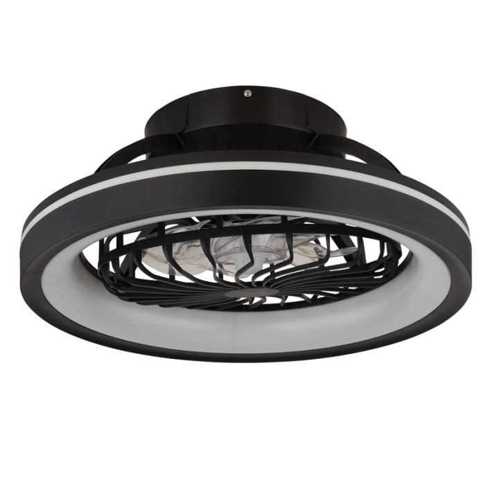 Zwarte moderne plafondventilator kunststof, Lenard, 40W, warm tot koud wit verstelbare LED, met afstandsbediening