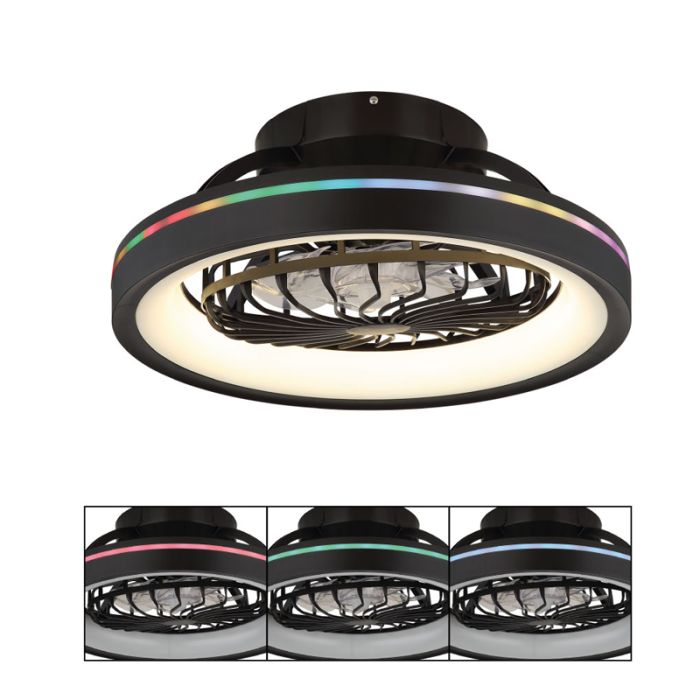 Zwarte moderne plafondventilator kunststof, Lenard, 40W, warm tot koud wit verstelbare LED, met afstandsbediening