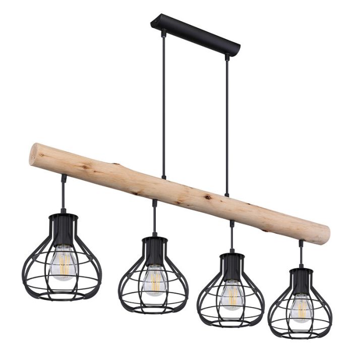 Industriële hanglamp Tijs, zwart, hout