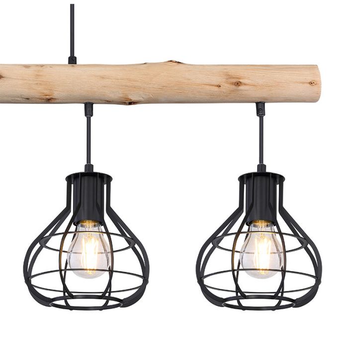 Industriële hanglamp Tijs, zwart, hout
