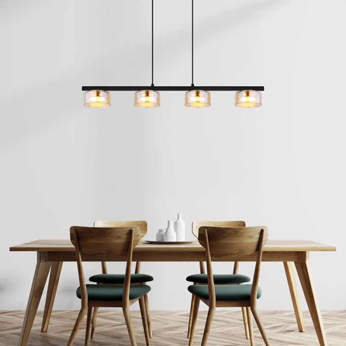 Amberkleurige design eettafel hanglamp metaal, Jamahl
