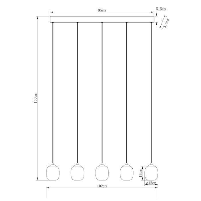 Veelkleurige design hanglamp glas, Karsten, 27W, 3000K LED, 3-staps dimbaar