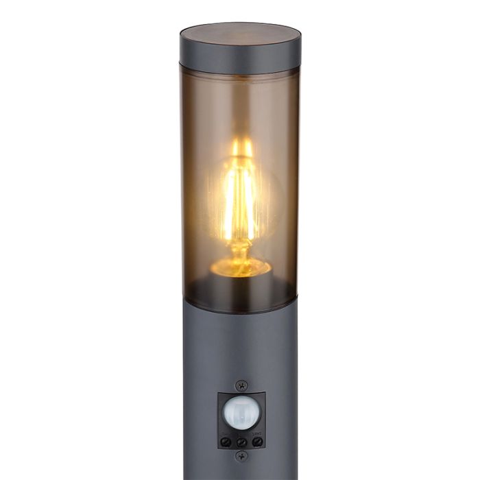 Zwarte moderne staande buitenlamp met bewegingssensor rvs, Ishara, IP44