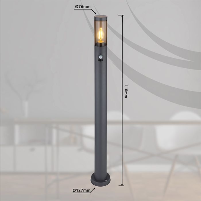 Zwarte moderne staande buitenlamp met bewegingssensor rvs, Ishara, IP44