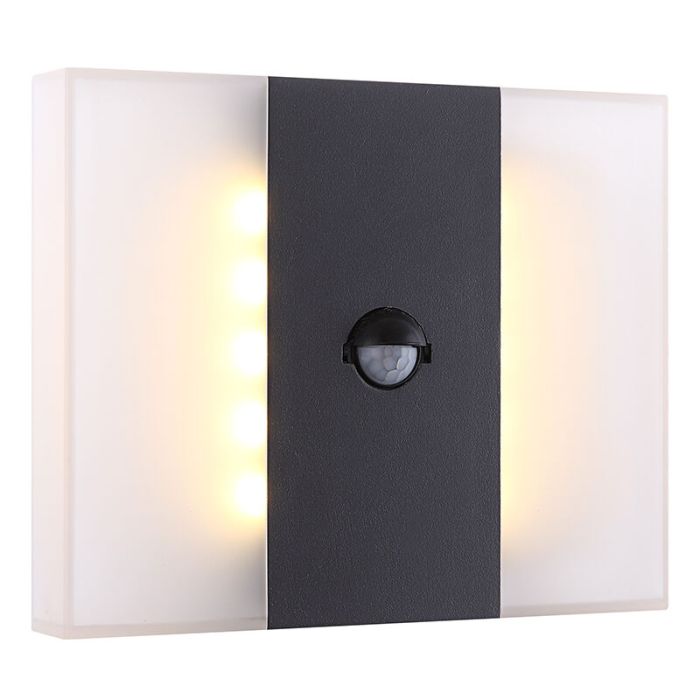 Moderne buiten wandlamp met bewegingssensor Asten, grijs, metaal, 3000K LED