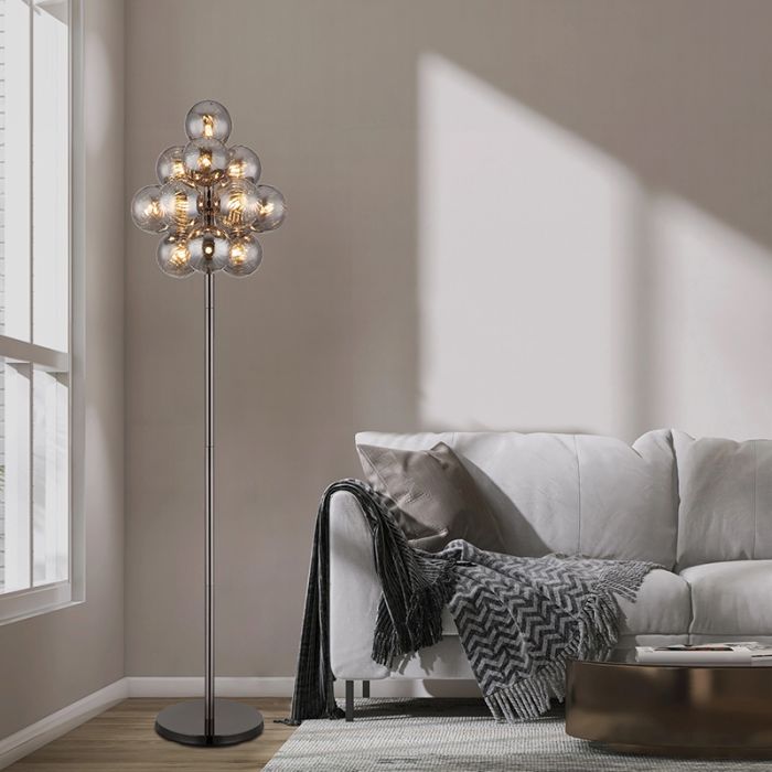 Retro vloerlamp rookglas, Ozan, met schakelaar