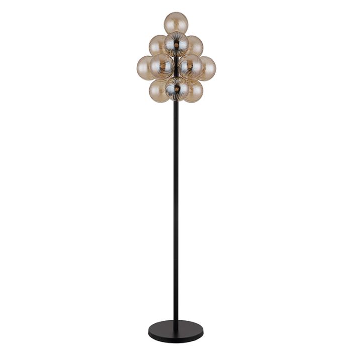 Amberkleurige retro vloerlamp glas, Ozan, met schakelaar