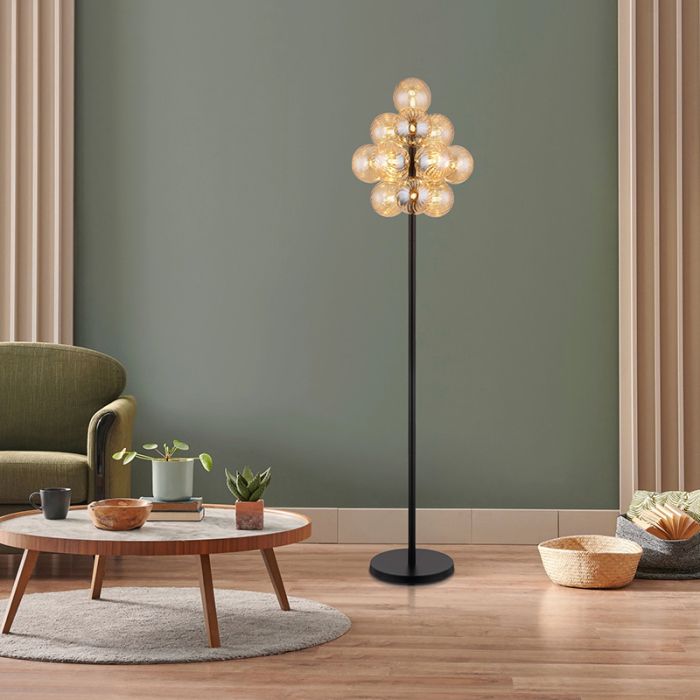 Amberkleurige retro vloerlamp glas, Ozan, met schakelaar