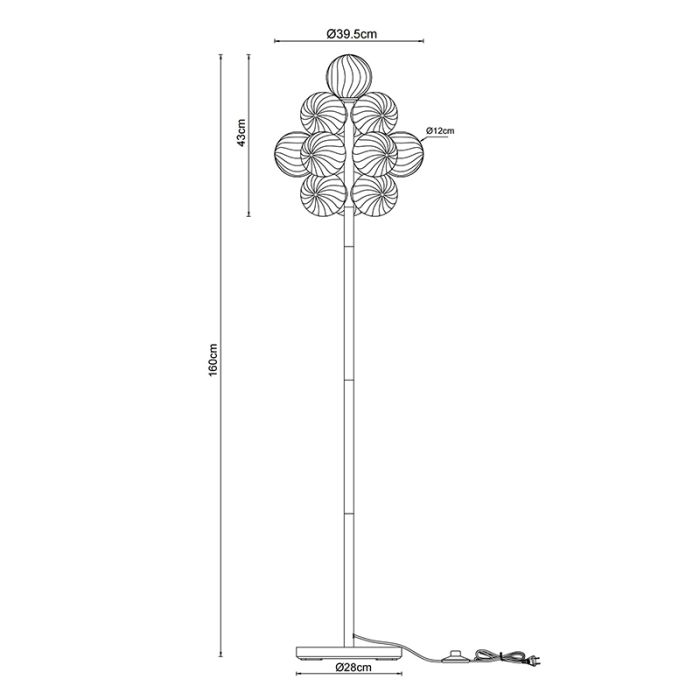 Amberkleurige retro vloerlamp glas, Ozan, met schakelaar