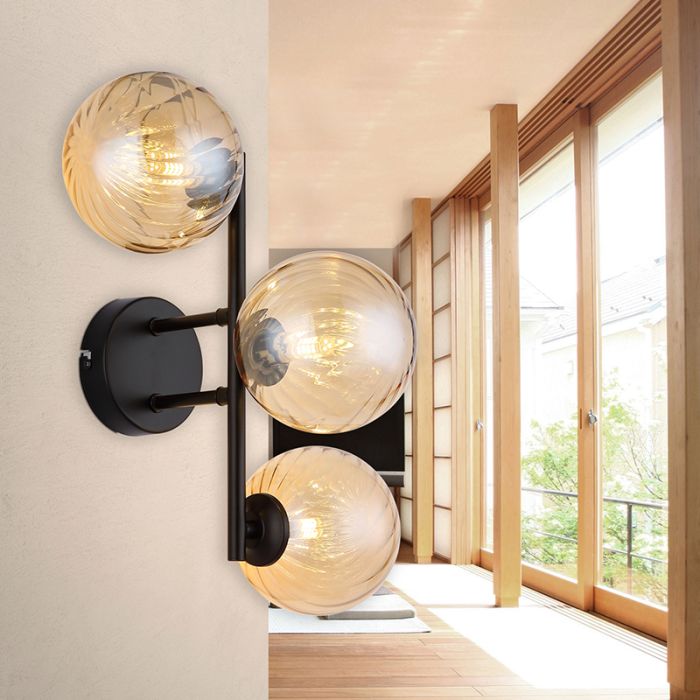 Amberkleurige retro wandlamp glas, Ozan