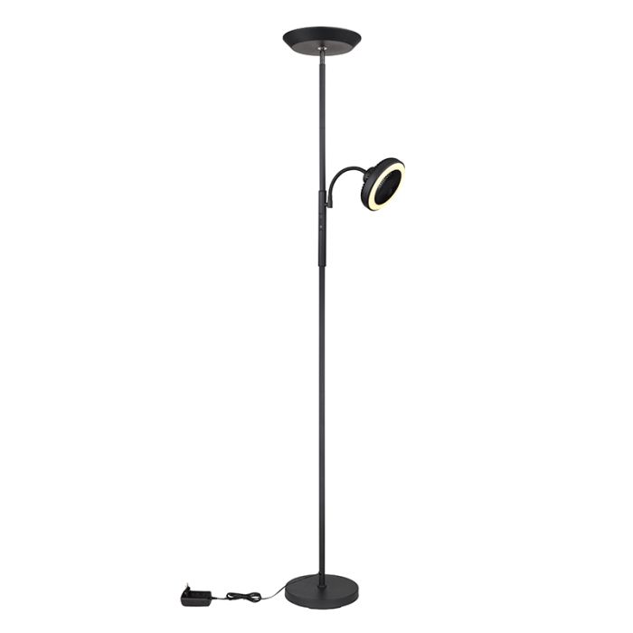 Zwarte vloerlamp met ventilator, Raimond, 20W, warm tot koud wit verstelbare LED, met touchdimmer