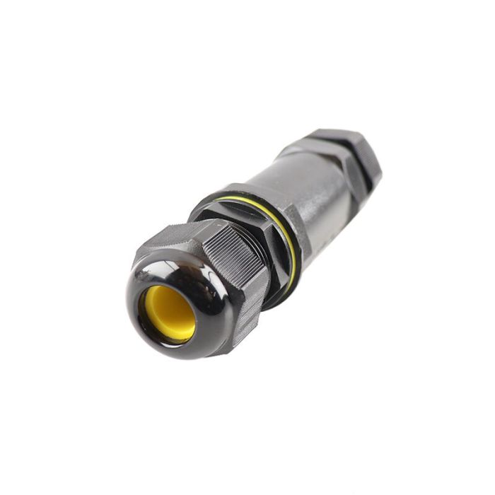 Zwarte Waterdichte kabelkoppeling IP68, max 3 x 1,5mm