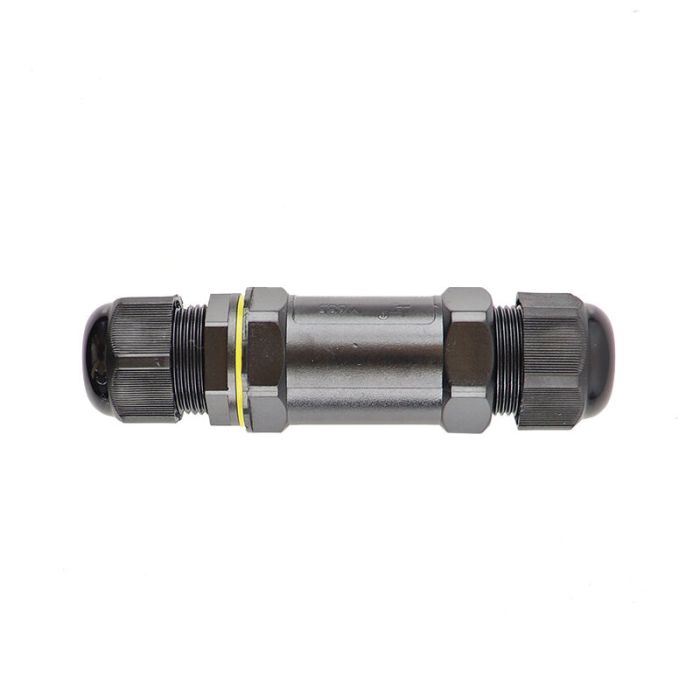 Zwarte Waterdichte kabelkoppeling IP68, max 3 x 1,5mm