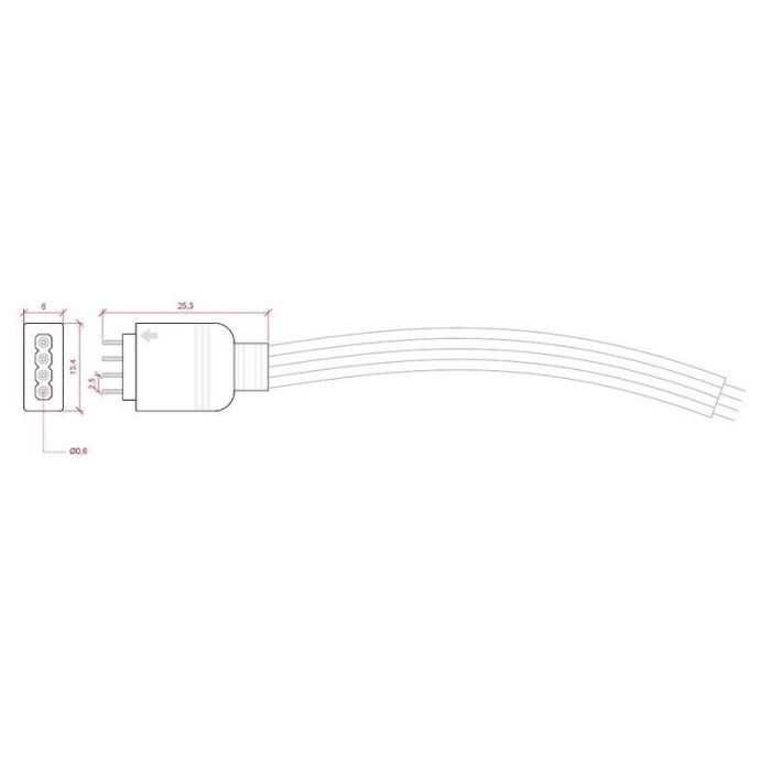 Koppelstuk met kabel voor RGBW ledstrip naar controller, male
