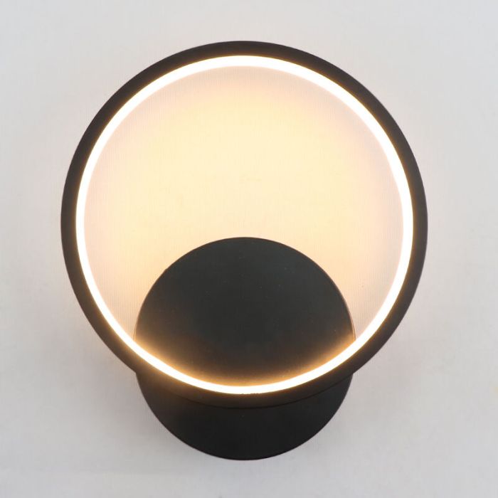 Zwarte wandlamp Clay, aluminium, rond, 12w, 2700K LED