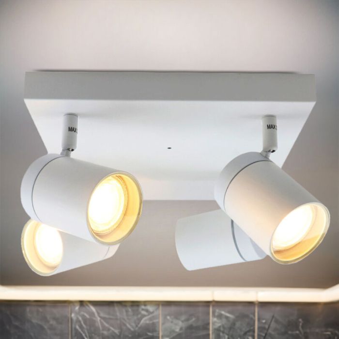Witte plafondspot Ciara, aluminium, modern, IP44, 4L