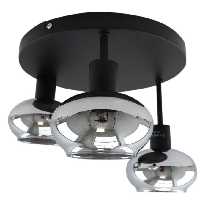 Zwarte plafondlamp Skip, rookglas, design, 3L