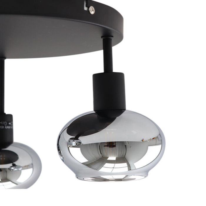 Zwarte plafondlamp Skip, rookglas, design, 3L