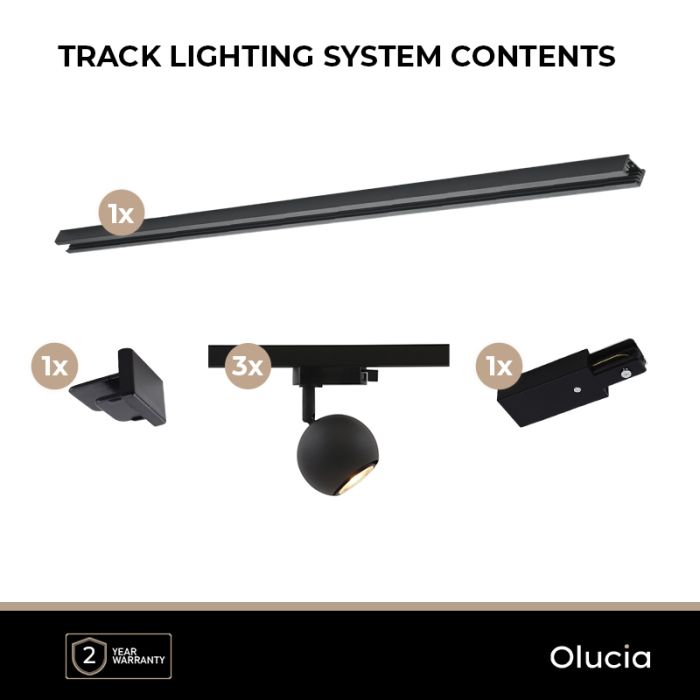 1M zwart 1-fase railverlichting systeem + 3 Alco railspots