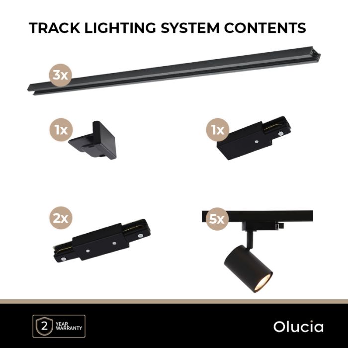 3M zwart 1-fase railverlichting systeem + 5 Elena railspots