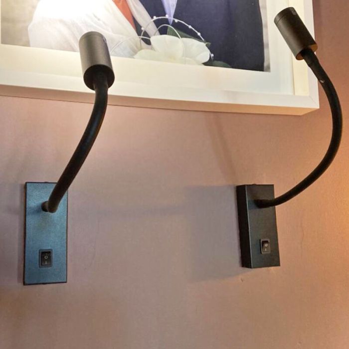 Flexibel bedlampje Fiona zwart, met aan/uit schakelaar