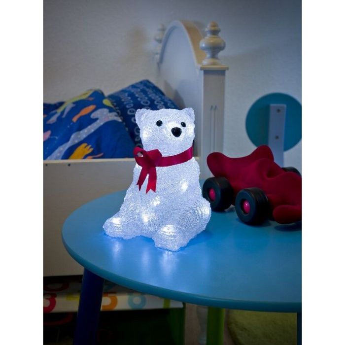 LED IJsbeer kerst, zittend met rode strik 18cm, op batterij, voor binnen