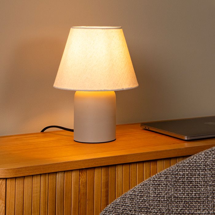 Keramische tafellamp beige, Macia, met schakelaar