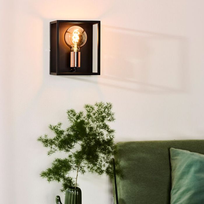 Moderne wandlamp Arthur, Zwart en Koper
