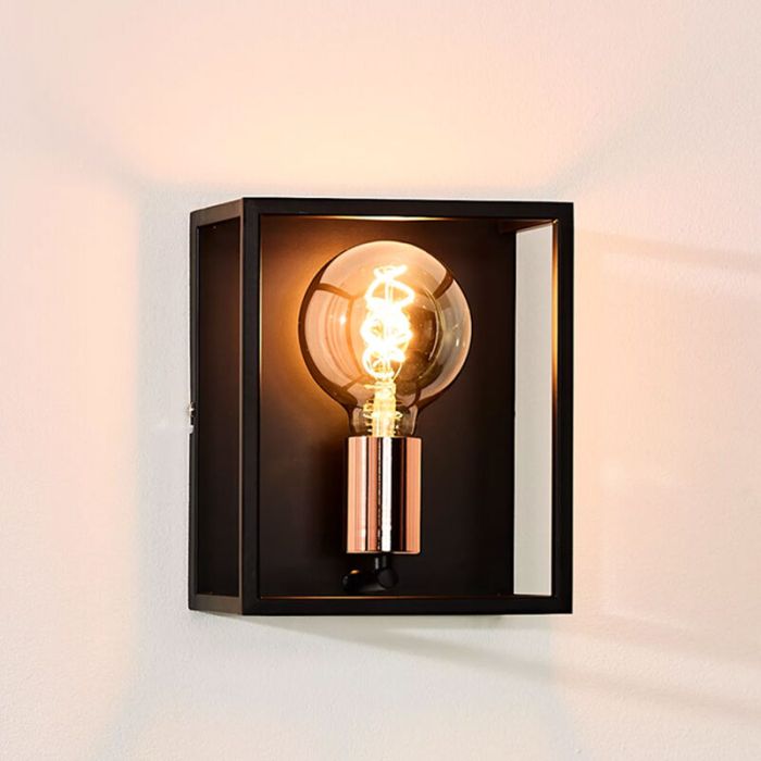 Moderne wandlamp Arthur, Zwart en Koper