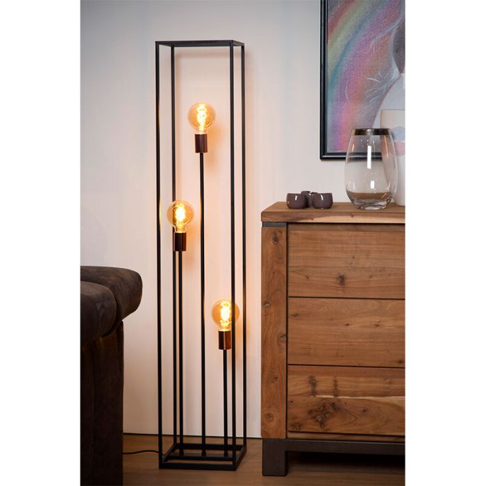 Moderne vloerlamp Arthur, zwart en Koper