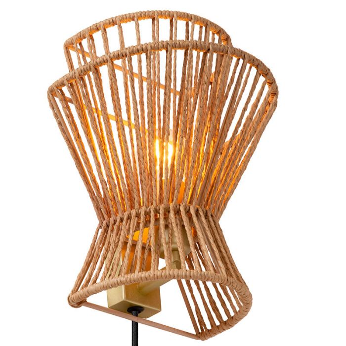 Rotan wandlamp bruin, Tasman, met schakelaar