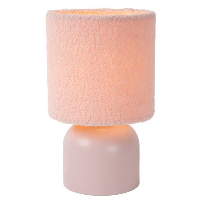 Roze tafellamp vintage, Woolly, met schakelaar