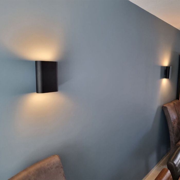Zwarte up down wandlamp modern, Ovalis