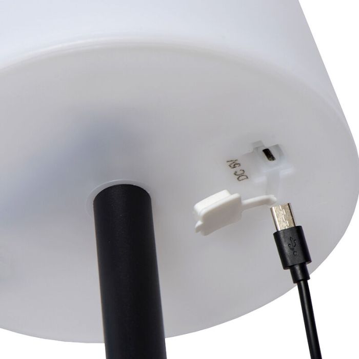 Witte oplaadbare buiten tafellamp modern, Rio, 1,8W, RGB LED, IP44, met trekschakelaar