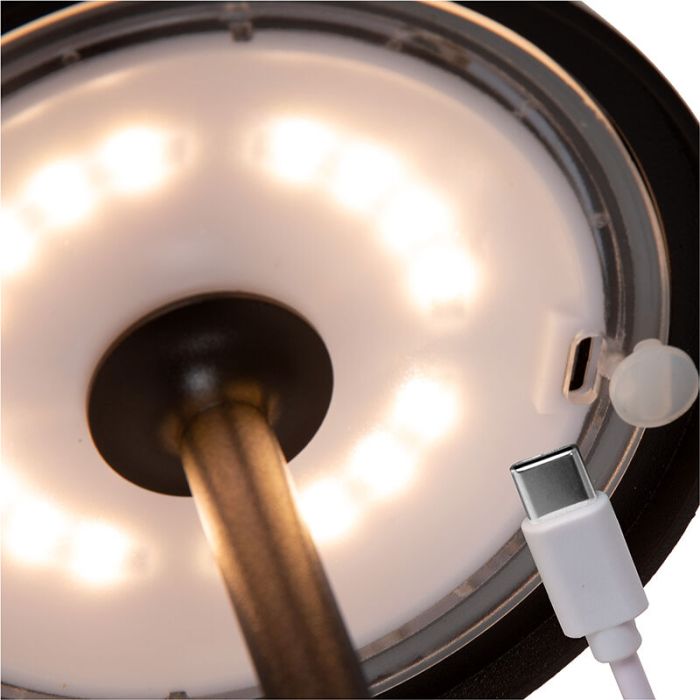 Zwarte buiten tafellamp retro, Joy, 1,5W, 3000K LED, IP54, met touchdimmer