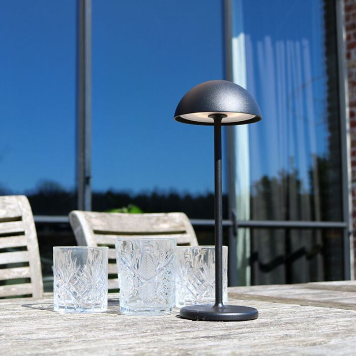 Zwarte buiten tafellamp retro, Joy, 1,5W, 3000K LED, IP54, met touchdimmer