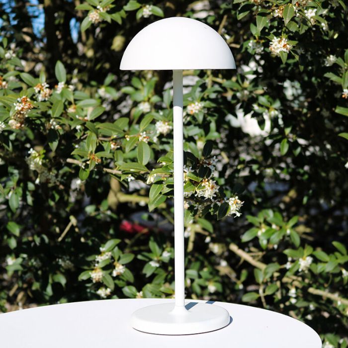 Witte buiten tafellamp retro, Joy, 1,5W, 3000K LED, IP54, met touchdimmer